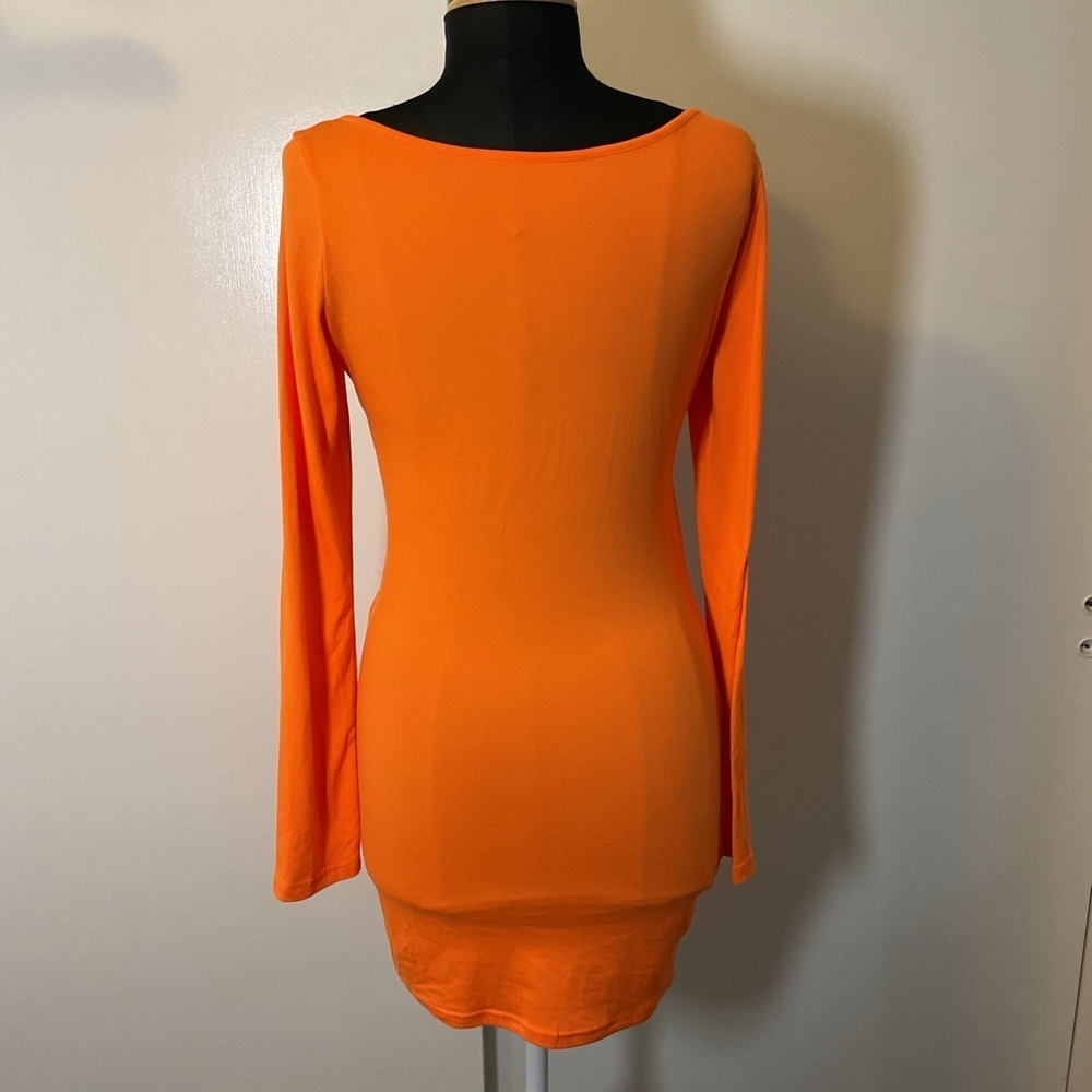 SHEIN Orange Embellished Waist Cut-Out Long Sleeve Bodycon Mini Dress SZ Med - Picture 6 of 6
